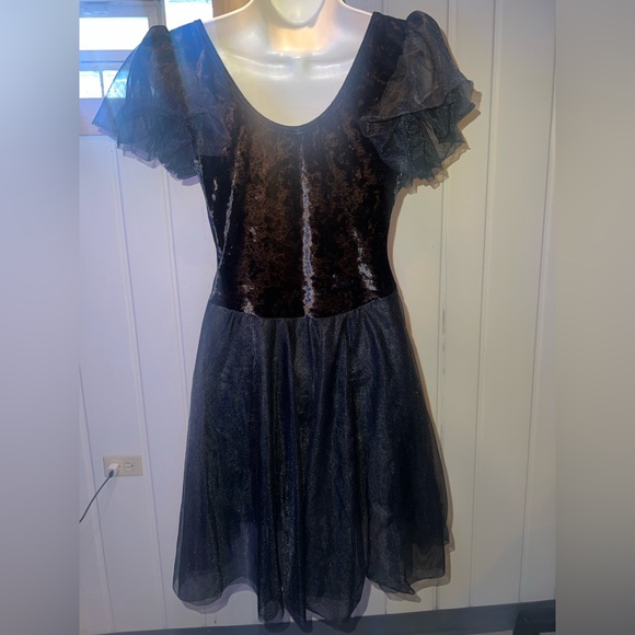 Black Velvet and Lace Dance Dress Large - Picture 2 of 3